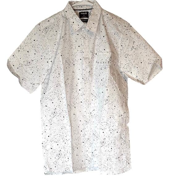 HURLEY Destroyer Button-Down Short-Sleeve Shirt AH4887 White/Black Men's SM NWT - Picture 2 of 7